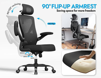 Black Ergonomic Office Chair - Mesh Desk Chair with Adjustable Lumbar Support High Back Computer Gaming Chairs - Big and Tall Office Chairs Adults, Comfortable for Long Hours