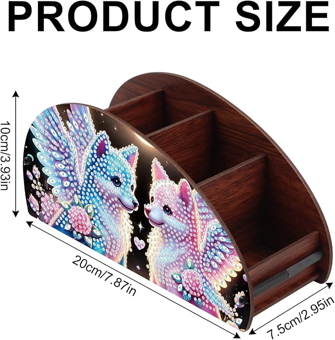 DIY Diamond Painting Storage Box Organizer Couple Winged Foxes Handmade 5D Rhinestone Diamond Art Desktop Holder for Home Organization Craft Tabletop Valentine's Day Decoration