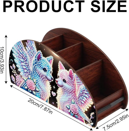 DIY Diamond Painting Storage Box Organizer Couple Winged Foxes Handmade 5D Rhinestone Diamond Art Desktop Holder for Home Organization Craft Tabletop Valentine's Day Decoration