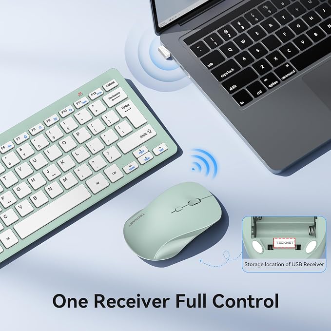 TECKNET Wireless Keyboard and Mouse Combo, Mini Cordless Computer Keyboard and Mouse Set 2.4GHz, Silent Adjustable 1600 DPI, Quiet Click, Lag-Free for Computer, Laptop, PC, Windows, Mac, Chrome OS