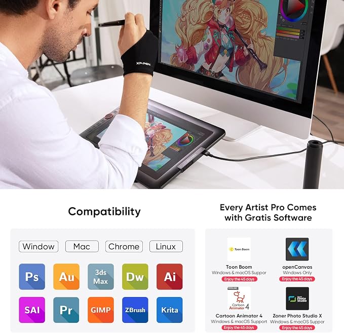 XPPen Drawing Tablet with Screen Full-Laminated Graphics Drawing Monitor Artist13.3 Pro Graphics Tablet with Adjustable Stand and 8 Shortcut Keys (16384 Levels Pen Pressure, 123% sRGB)