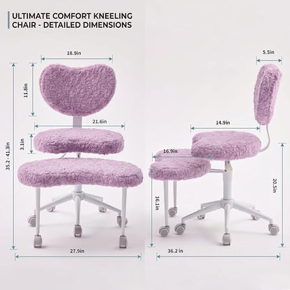 Cross Legged Office Chair with Wheels, 360 Swivel Height-Adjustable Meditation Chair with Lumbar Support, Artificial Rabbit Hair Fabric, Violet