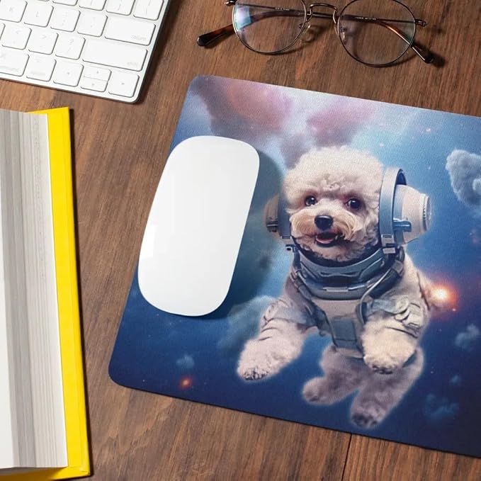 Mouse Pad Poodle Astronaut Dog in Space Mouse Pad Puppy floating in Space for Home Office Work Desk Computer Desktop Laptop for Dog Lovers