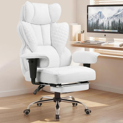 COMHOMA Big and Tall Office Chair Heavy Duty Gaming Chair with Deluxe Embossing Leather High Back Wider Ergonomic Computer Chair with Foot Rest 150°Reclining Pocket Spring Lumbar Support