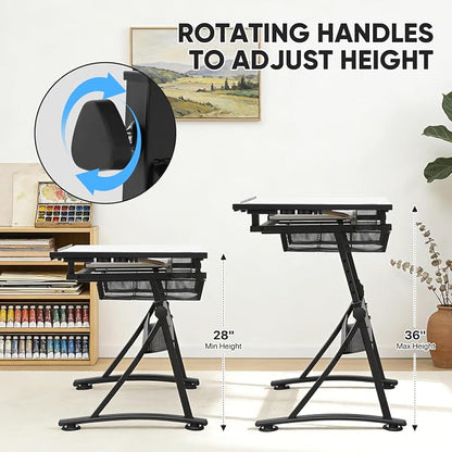 Magshion Professional Drafting Table for Adults w/Stool, Tilting Wooden Tabletop & Adjustable Height, Art Craft Desk Watercolor Paintings Sketching Work Station for Studio Home Office School (White)