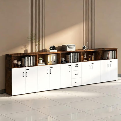 File Cabinet with Password Lock, Wood Lateral Filing Cabinet for Letter/A4 Files, 3 Drawer with Door, Printer Stand with Open Shelves for Home Office