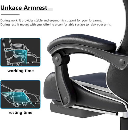 OS MOTOR Gaming Chair with Headrest and Lumbar Support, Ergonomic High Back Office Chair, Racing Style Executive Computer Desk Chair, Leather Adjustable Swivel Task Chair for Home Office (White)