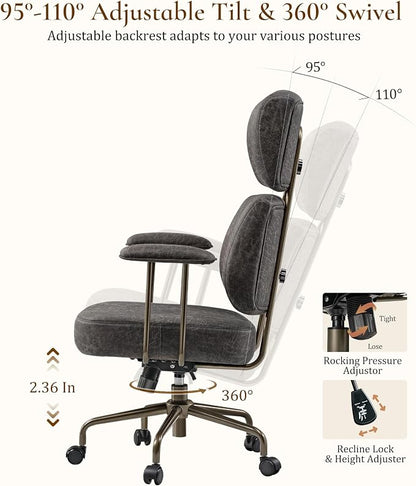 EUREKA ERGONOMIC Home Office Desk Chairs, Ergonomic Computer Chair with High Back, Executive Office Chair with Lumbar Support, Spring Cushion Seat, Mid-Century Modern, Brown-Gray