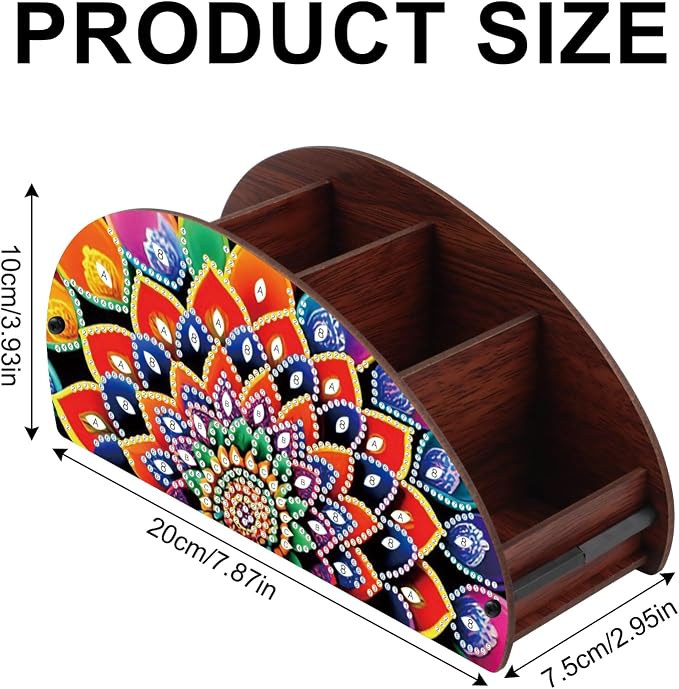 DIY Diamond Painting Storage Box Mandala Design 5D Rhinestone Diamond Art Case Multi-Compartment Wooden Desktop Organizer for TV AC Remotes Makeup Brushes Pens Holder Tabletop Craft Storage