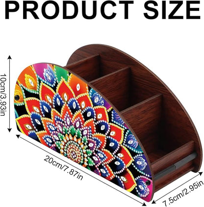 DIY Diamond Painting Storage Box Mandala Design 5D Rhinestone Diamond Art Case Multi-Compartment Wooden Desktop Organizer for TV AC Remotes Makeup Brushes Pens Holder Tabletop Craft Storage