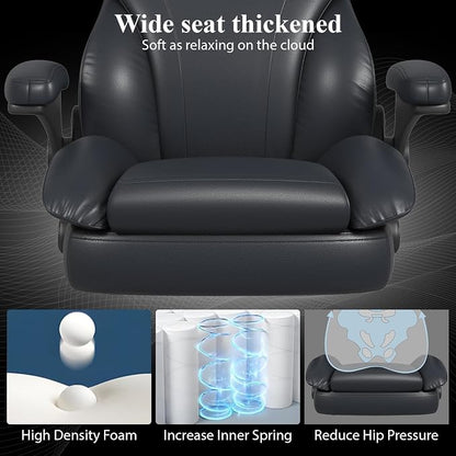 Office Desk Chair, Executive Leather Office Chair, High Back Ergonomic Home Desk Chair with Padded Flip-up Arms, Big and Tall Computer Chair with Rocking Function, 360°Swivel Free, Black
