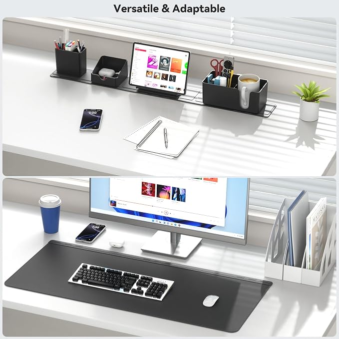 KDD Desk Pad and Magnetic Organizer Set - 5 in 1 Large Mouse Mat with Phone Stand, Cup Holder, Pen Holder, Storage Box & Card Case, Multifunction DIY Desktop Storage Accessories for Office and Home