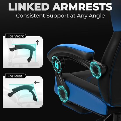 N-GEN GAMING Gaming Chair Big and Tall Computer Heavy Duty Office Desk Chair with Footrest Ergonomic Lumbar Support High Back Recliner for Adults (Blue)