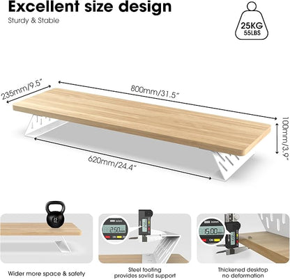 Fenge Monitor Stand Riser, 31.5 Inch Desk Top Shelf for 2 Monitors, Computer Stands for Desk, Wood & Steel Desktop Riser for Laptop, PC, Printer