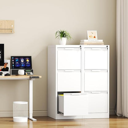 3 Drawer File Cabinet with Lock,Metal Vertical Filing Cabinets for Home Office,Heavy Duty File Storage Cabinet for Letter/Legal/A4/F4 Size File,Easy to Assemble,White