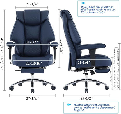 EXCEBET Big and Tall Office Chair with Footrest, PU Leather High Back Executive Office Chair 400lbs, Ergonomic Computer Chairs Lumbar Support for Heavy People (Blue)