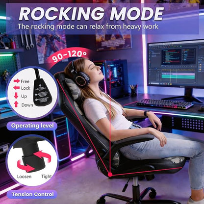 PC Gaming Chair Ergonomic Office Chair Desk Chair PU Leather Racing Chair Executive Swivel Rolling Computer Chair with Lumbar Support Flip Up Arms Headrest for Adults,Camo