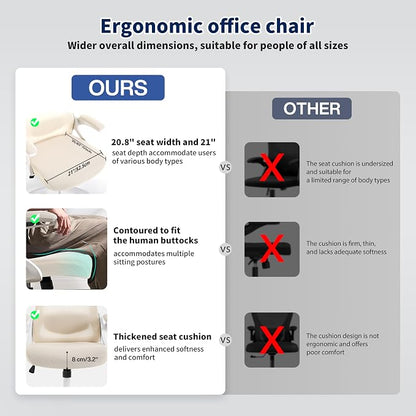 Ergonomic Office Chair, Desk Chair with Adjustable Lumbar Support, Breathable Mesh Comfy Computer Chairs with Flip-up Armrests Executive Task Chair for Adults Home Office (Buff Beige)