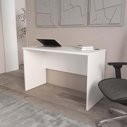 White Minimalist Desk - Home Office Computer Workstation with Cable Management