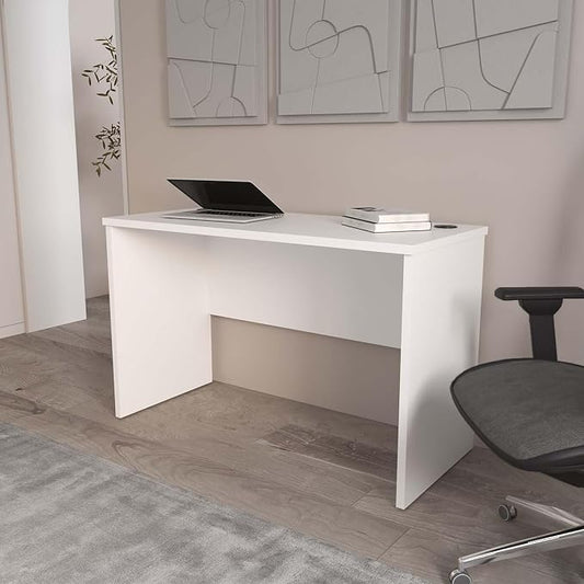 White Minimalist Desk - Home Office Computer Workstation with Cable Management