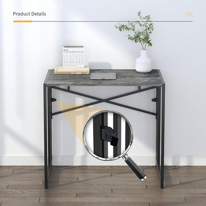 Lutown-Teen Small Folding Computer Desk 32 inch, Writing Gaming Computer Desk for Small Spaces, No Assembly Required Office Desk, Grey
