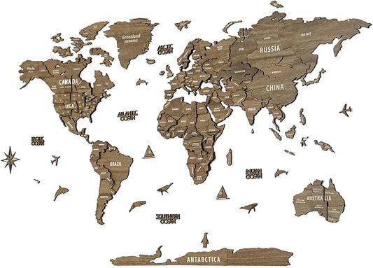 Colorfull Worlds, Multilayer 3D Wooden World Map, Travel Map States and Capitals, Wall Decor For New House, Gift For Travelers, Office Decor, Birthday Present, Living Room Decoration (2XL, Betül)