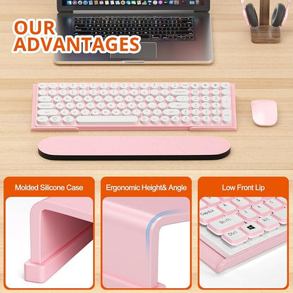 Richboom Ergonomic Computer Keyboard Stand - Acrylic Tilted Computer Keyboard Holder for Easy Typing, Keyboard Riser with Silicone Anti-Slip Case for Office Desk, Home, School, Pink