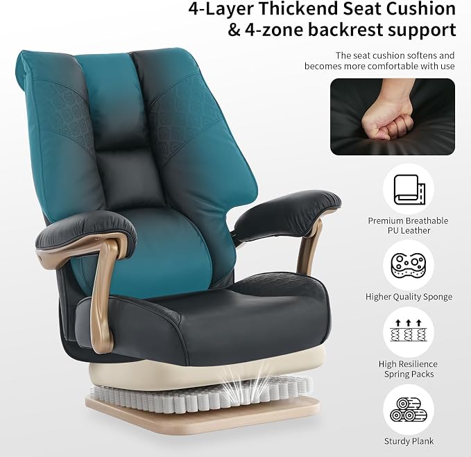 EXCEBET Big and Tall Executive Office Chair with Footrest, 400LBS Capacity Ergonomic High-Back Desk Office Chair with Lumbar Support, Padded Armrests & Thick Cushion, Black PU Leather Chairs