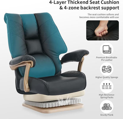EXCEBET Big and Tall Executive Office Chair with Footrest, 400LBS Capacity Ergonomic High-Back Desk Office Chair with Lumbar Support, Padded Armrests & Thick Cushion, Black PU Leather Chairs
