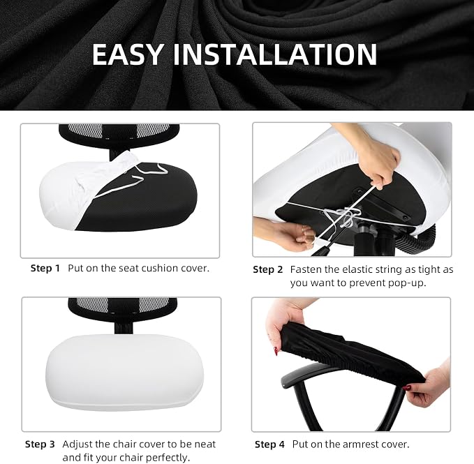 Stretchable Desk Office Chair Seat Cushion Covers with Armrest Covers - Universal Spandex Computer Chair Slipcover - Removable Washable Cushion Protectors for Dogs, Cats, Pets (Purple)