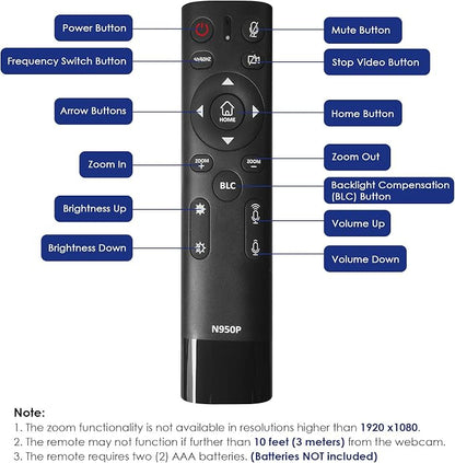Zoom Certified, NexiGo N950P (Gen 2) 4K Zoomable Webcam, RF Remote, Sony_Starvis Sensor, 5X Digital Zoom, Pro Web Camera with Dual Stereo Mics