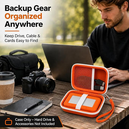 Case Compatible with LaCie Rugged Mini 1TB/ 2TB/ 4TB/ 5TB External Hard Drive Portable HDD, Storage Holder for Hard Drives for Mac and PC Computer & USB 3.0 2.0 Cable SD Cards (Tangerine)