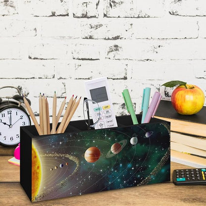 Black Outer Space Decor Wooden Pen Pencil Holder for Desk, Black Space Themed Bedroom Decor Gift for Kids Men, The Solar System Wood Makeup Brush Toothbrush Holder Organizer for Library Bedroom