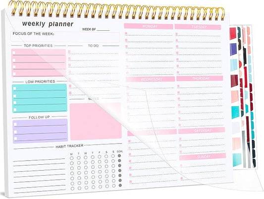 Weekly To Do List Notepad, 8.5''x11'' Weekly Desk Planner with 52 Tear Off Sheets Undated Weekly Planner Habit Tracker & Productivity Organizer for Home and Work, Pink