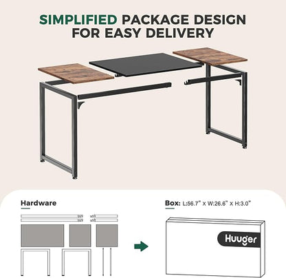 Huuger 78.7 Inch Office Computer Desk with Storage, Writing Work Desk for Home Office, Study, Gaming, Long Simple Desk, Large Legroom, Metal Frame, Rustic Brown and Black