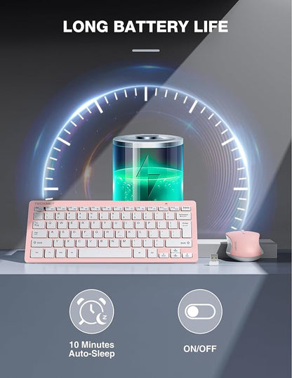 TECKNET Wireless Keyboard and Mouse Combo, Mini Cordless Computer Keyboard and Mouse Set 2.4GHz, Silent Adjustable 1600 DPI, Quiet Click, Lag-Free for Computer, Laptop, PC, Windows, Mac, Chrome OS