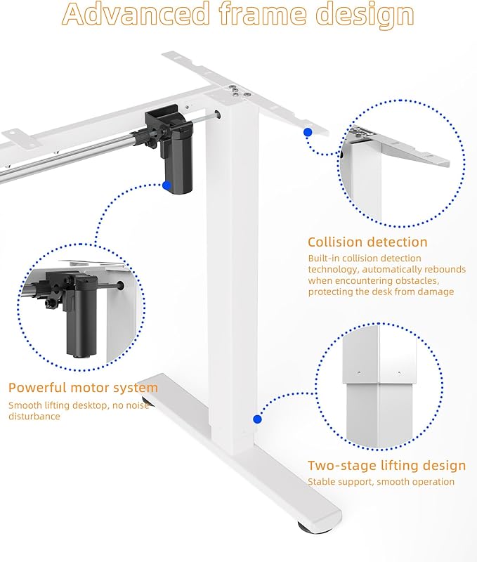 YIHAYO Low Height Adjustable Desk Frame, Lifts 18.1-28.3 Inches, Electric Standing Desk for Short People, DIY Workstation, Computer Table for Home Office (White)