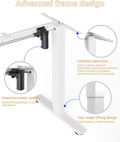 YIHAYO Low Height Adjustable Desk Frame, Lifts 18.1-28.3 Inches, Electric Standing Desk for Short People, DIY Workstation, Computer Table for Home Office (White)