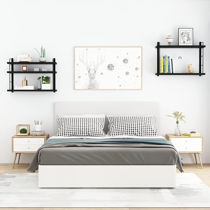 MXCSE Wall Shelves, Wall Mounted Bookshelves, DIY Floating Shelves for Wall, Wood Hanging Book Shelves for Room, Bedroom, Living Room, Easy Installation (Black, 50W x 17H)