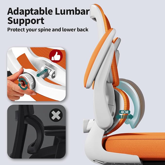 TRALT Office Chair - Ergonomic Desk Chair with Adjustable Lumbar Support, Mesh Computer Chair, Executive Chairs for Home Office Comfortable Lumbar Support (Orange)