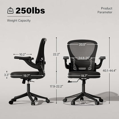 GYI Ergonomic Mesh Office Desk Chair, Black | 3D Flip-up Arms, Adjustable Lumbar Support, Adjustable Height, Study Room, Bedroom, Conference Room