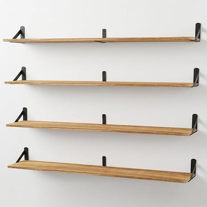 Long Wall Shelf,Large Floating Shelves for Wall,Wood Floating Bookshelves Hanging,Book Storage Display for Living Room Bedroom Office Bathroom Decor,4 Pack,47 Inch,Carbonized Black