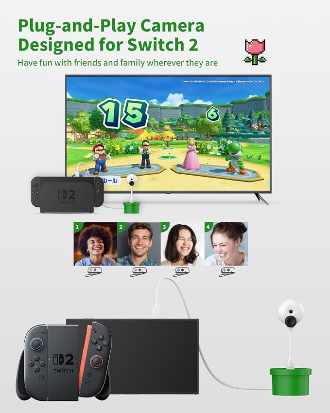 HD Camera for Switch 2, USB Video Camera for Nintendo Switch 2 | Video Game Camera for Switch 2, Privacy Sliding Lens Cover, Plug and Play, Auto Recognition, Cute Lollipop Design