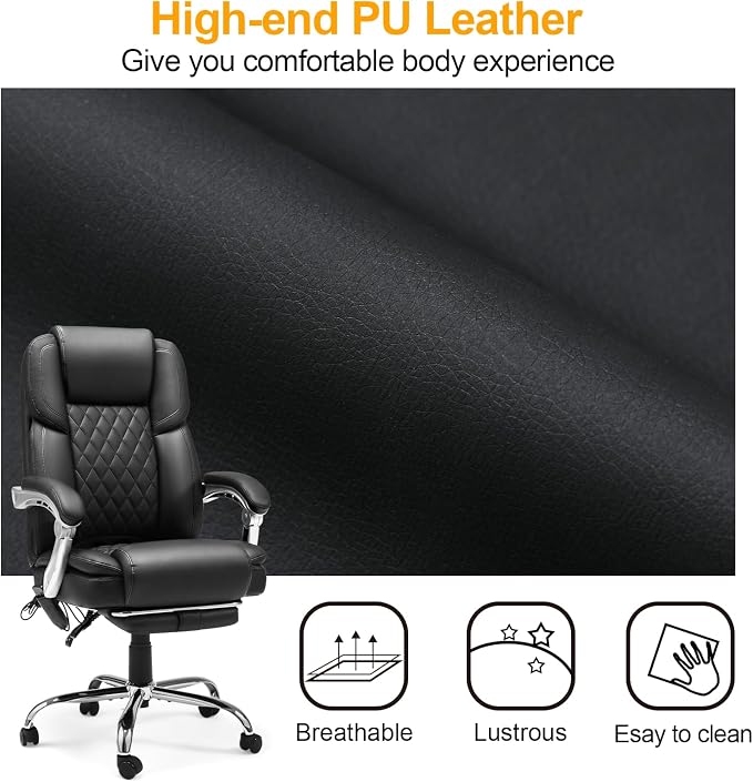 HOMREST 6-Point Massage Office Chair with Lumbar Support, Heated Executive Office Chair with Reclining Backrest, Computer Gaming Chair for Home Office, Black