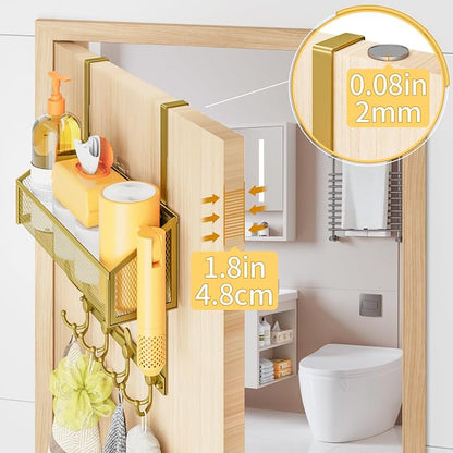 Kaiferty Over The Door Hooks Organizer, Coat Rack Over The Door Storage Hanger Towel Rack, Back of Door Storage Organizer for Bathroom,Bedroom,Kitchen,Office (Gold, 2-Tier)