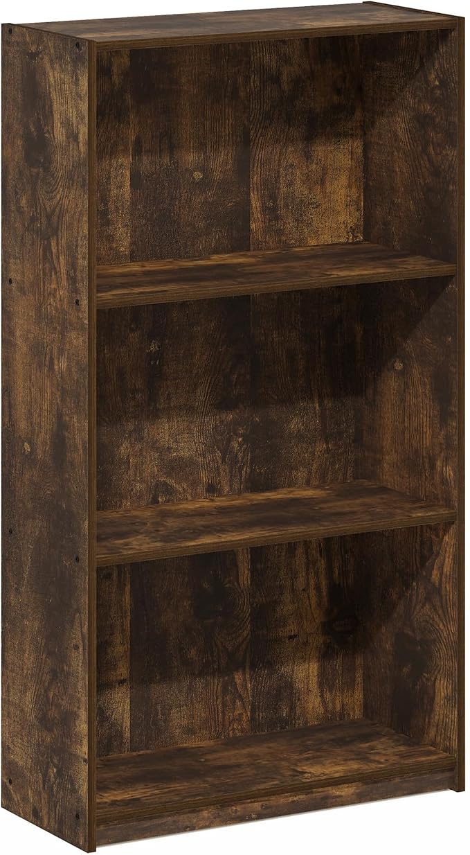 Furinno Basic Book Shelf, 3-Tier Modern Bookshelf, Bookcase with Open Shelves, 9.3 x 21.8 x 39.5, for Living Room, Bedroom, Home Office, Amber Pine