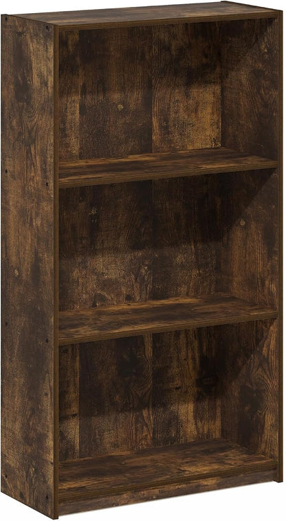 Furinno Basic Book Shelf, 3-Tier Modern Bookshelf, Bookcase with Open Shelves, 9.3 x 21.8 x 39.5, for Living Room, Bedroom, Home Office, Amber Pine