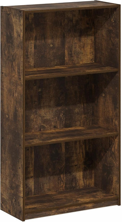 Furinno Basic Book Shelf, 3-Tier Modern Bookshelf, Bookcase with Open Shelves, 9.3 x 21.8 x 39.5, for Living Room, Bedroom, Home Office, Amber Oak
