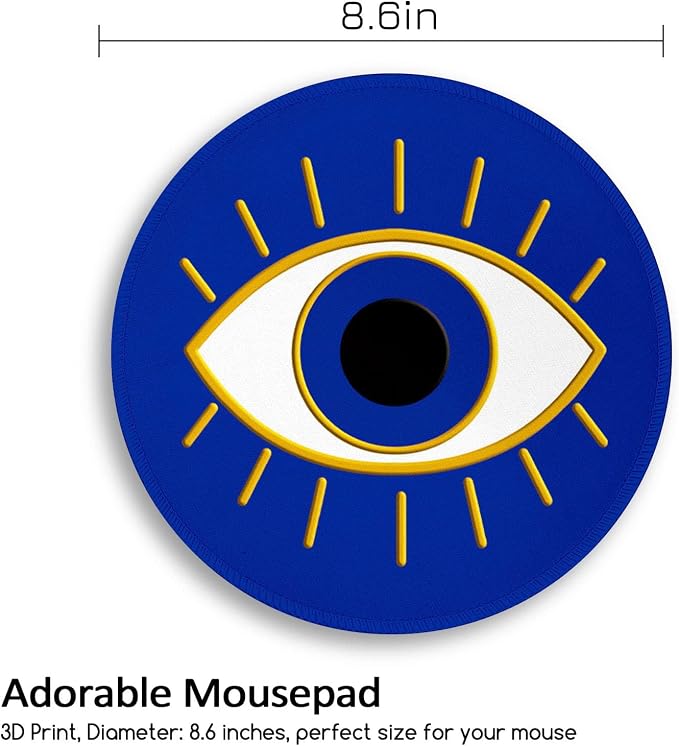Evil Eye Lucky Round Mouse Pad, Small Mouse Pad with Non-Slip Rubber Base, Stitched Edge Mousepad for Desk Wireless Mouse, Gaming Mouse Mat for Computer Laptop Home Office Women Men, 8.6 x 8.6 Inch