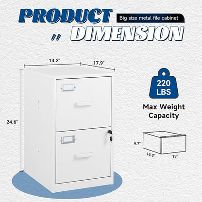 Fesbos 2 Drawers File Cabinet White Metal Vertical Filing Cabinets Metal Lockable Storage Cabinets with Lock for Home Office to Hanging Files